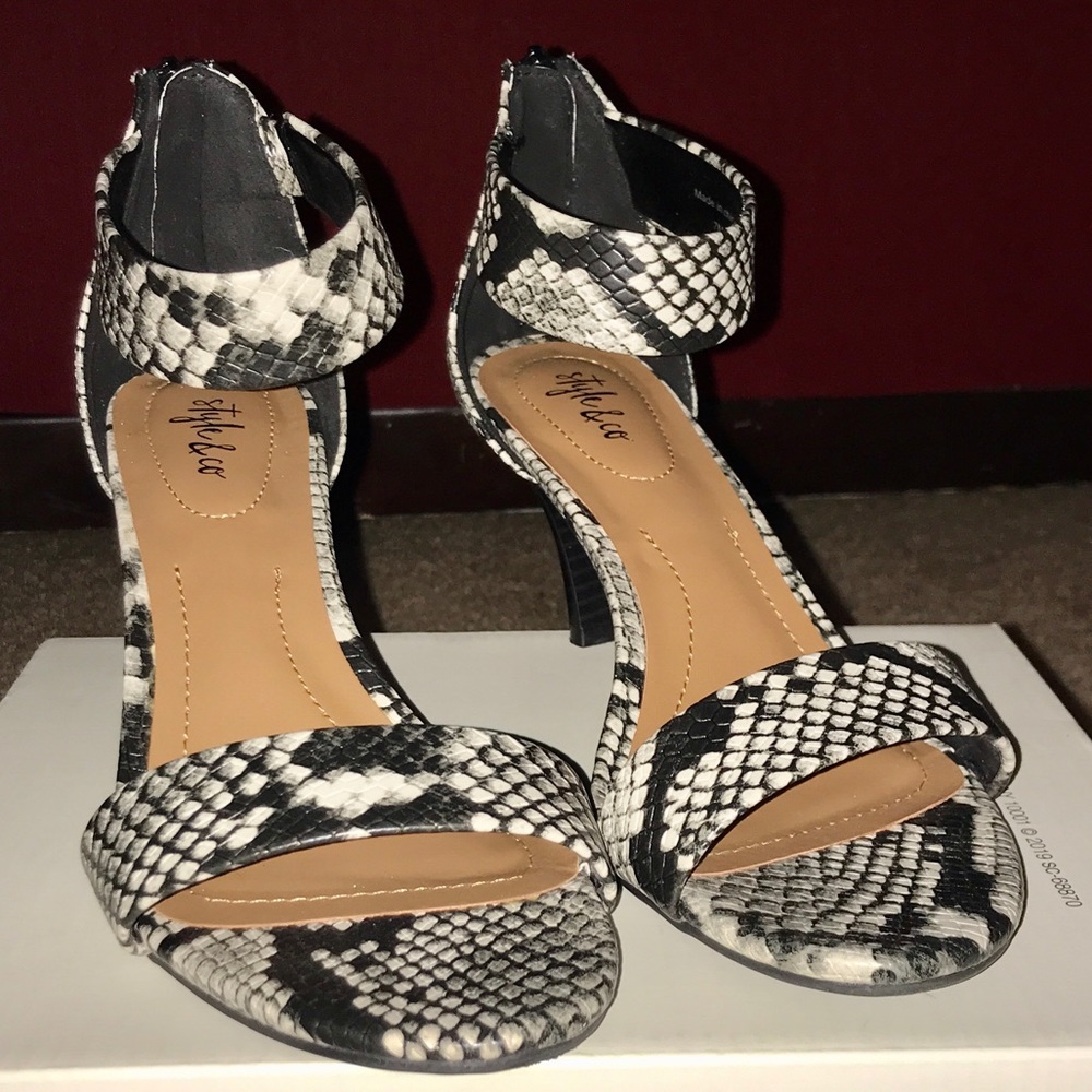 Style Co Snake Print Open Toe Heels